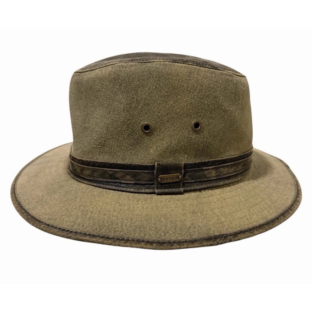 Stetson Long Trail Traveler Hat Weathered Cotton Canvas Safari Brown Size Large